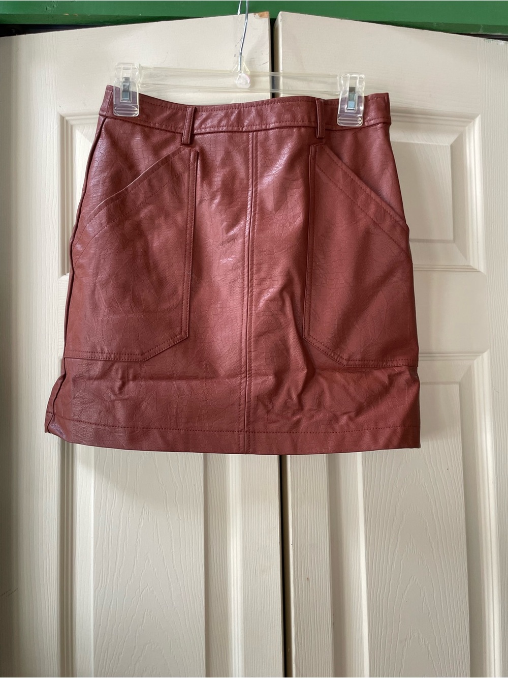 Faux Leather Mini Skirt in Brown